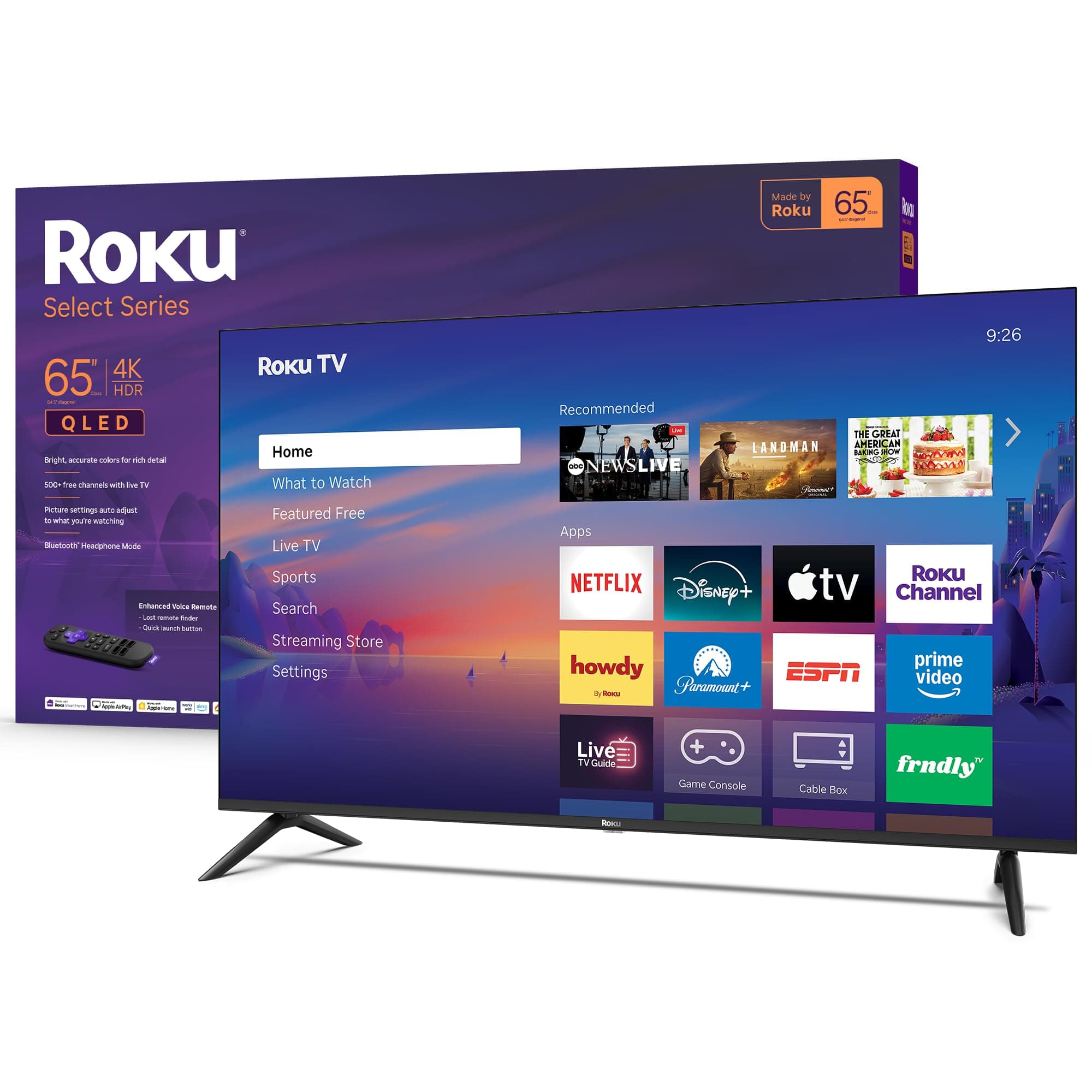 Roku Smart TV 2026 – 65-Inch Select Series, 4K QLED TV – Roku TV with Voice Remote – Flat Screen QLED Television with...