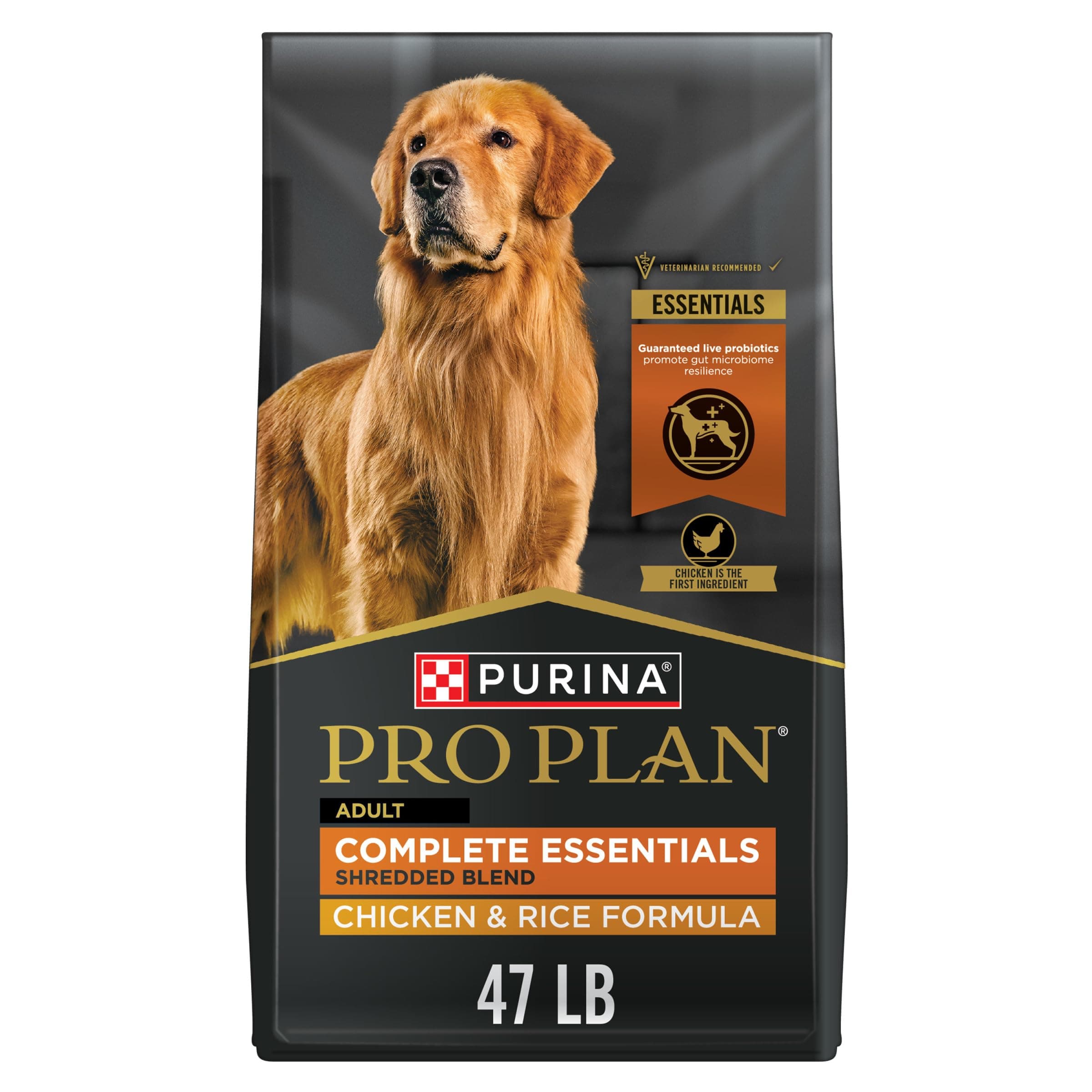 Purina Pro Plan Complete Essentials Shredded Blend Chicken and Rice Dog Food Dry Formula with Probiotics for Dogs - 47...